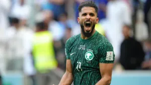 Saudi Arabia’s Saleh Al-Shehri celebrates scoring in his side’s stunning victory over Argentina (Nick Potts/PA)