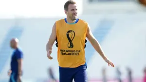 England captain Harry Kane pictured during Thursday’s training session at the Al Wakrah Sports Complex, Qatar (Martin Ricket
