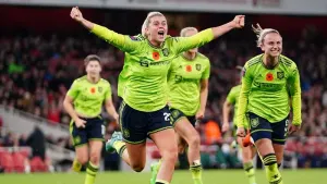 Alessia Russo celebrates scoring the winner for Manchester United (Zac Goodwin/PA)