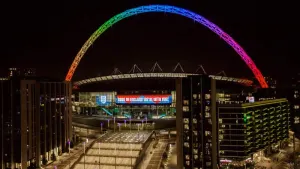 Wembley arch lit up in rainbow colours for England-United States World Cup clash