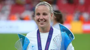 Beth Mead finished as top scorer at Euro 2022 and was also named player of the tournament (Nigel French/PA)