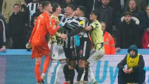 Tempers flare between players during the Premier League match at St. James’ Park, Newcastle upon Tyne. Picture date: Saturda