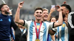 Manchester City’s Julian Alvarez won the World Cup (Martin Rickett/PA)