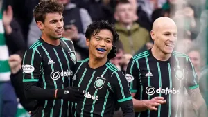 Celtic’s Reo Hatate celebrates his opener (Jane Barlow/PA)
