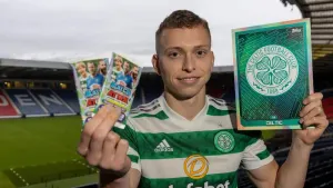 Celtic’s Alistair Johnston helped launch the new 2022/23 SPFL Match Attax collection (Jeff Holmes/PA)