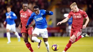Aberdeen’s Anthony Stewart, left, in action against Rangers (Jane Barlow/PA)