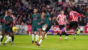 Yoane Wissa scored Brentford’s second goal in the win over Liverpool (John Walton/PA)