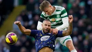 Carl Starfelt battles for the ball at Hampden against Kilmarnock (Jane Barlow/PA)