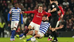 Christian Eriksen (pictured) was seen leaving Old Trafford on crutches after a crunching tackle from Reading’s Andy Carroll 