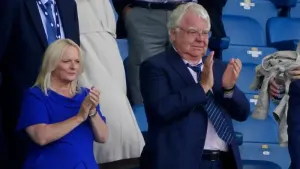 Chairman Bill Kenwright, right, CEO Denise Barrett-Baxendale and their fellow board members will not attend Everton’s game a