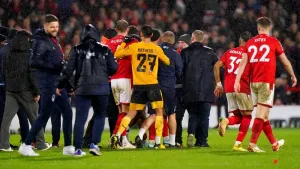 There was a mass brawl between Nottingham Forest and Wolves after the Carabao Cup quarter-final (Tim Goode/PA)