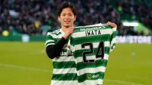 Tomoki Iwata was introduced to the Celtic support on Saturday (Jane Barlow/PA)