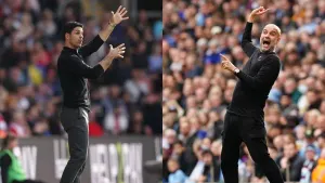 Pep Guardiola, right, takes on former assistant Mikel Arteta, left, on Friday (PA)