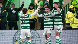 Celtic’s Greg Taylor (centre) 