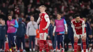 Arsenal’s Oleksandr Zinchenko (left) and Gabriel Martinelli