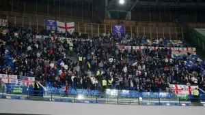 England fans in the stands during the Euro 2024 qualifying match in Italy (Adam Davy/PA)