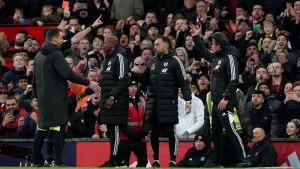 Marco Silva (right) was sent off as Fulham collapsed at Old Trafford 