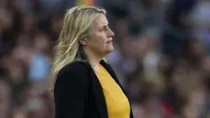 Emma Hayes’ Chelsea drew 1-1 at the Nou Camp (Isabel Infantes/PA)
