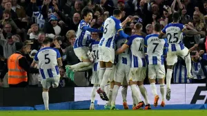 Brighton celebrate after Alexis Mac Allister (hidden) scored the winner (Adam Davy/PA)