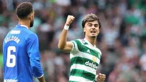 Jota celebrates one of his goals against Rangers (PA)