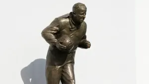 A new statue of former Manchester United player Jimmy Murphy, designed by sculptor Alan Herriot, outside the Stretford End a