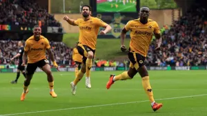 Toti Gomes celebrates his winner against Aston Villa (Bradley Collyer/PA)