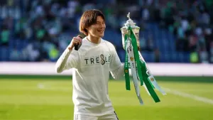 Kyogo Furuhashi is back in Japan withy Celtic (Jane Barlow/PA)