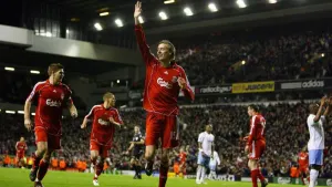 Peter Crouch celebrates scoring for Liverpool (Peter Byrne/PA)