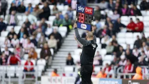 The fourth official indicates 13 added minutes at the Sunderland v Ipswich game in the Championship last weekend (Richard Se