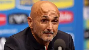 Italy boss Luciano Spalletti faces the media at Wembley (George Tewkesbury/PA)