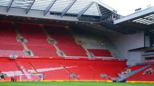 An increased 57,000 capacity is expected for the visit of Manchester United as the upper tier of the new Anfield Road stand 