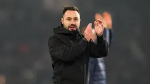 Brighton manager Roberto De Zerbi celebrates after his side’s victory (Gareth Fuller/PA)