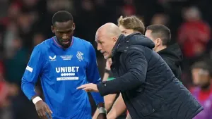 Rangers manager Philippe Clement (right) is set to be without Abdallah Sima for an extended period (Andrew Milligan/PA)