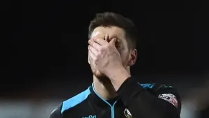 Newport County goalkeeper Joe Day leaves the field dejected after being sent off during the Emirates FA Cup, third round mat