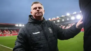Coventry manager Mark Robins saluted Ellis Simms’ quality in the win at Stoke (Barrington Coombs/PA)