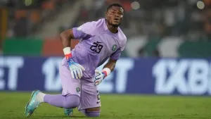 Stanley Nwabali was the hero in Nigeria’s penalty shoot-out win over South Africa (AP Photo/Themba Hadebe/PA)
