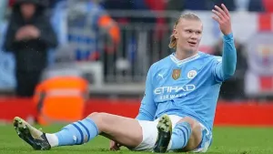 Manchester City’s Erling Haaland reacts during the Premier League match at Anfield, Liverpool. Picture date: Sunday March 10