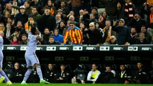 Vinicius Junior scored twice as Real Madrid came from 2-0 to draw at Valencia (Jose Breton/AP)