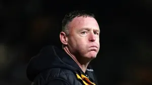 Newport County manager Graham Coughlan reacts following the Emirates FA Cup fourth round match at Rodney Parade, Newport. Pi