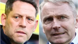 Leam Richardson, left, and Paul Simpson are at risk of relegation on Monday (Rhianna Chadwick/Richard Sellers/PA)