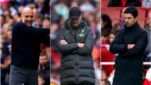 Pep Guardiola, left, and Mikel Arteta, right, might be left to contest the title alone after Jurgen Klopp’s Liverpool suffer