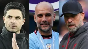 Mikel Arteta, Pep Guardiola and Jurgen Klopp (PA)