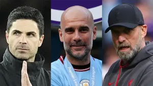 Mikel Arteta, Pep Guardiola and Jurgen Klopp (PA)