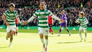 Reo Hatate celebrates his opener (Jane Barlow/PA)