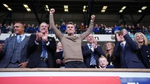 Ipswich manager Kieran McKenna celebrates his side’s promotion to the Premier League (Zac Goodwin, PA)