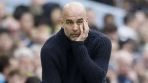 Manchester City manager Pep Guardiola reacts on the touchline during the Premier League match at the Etihad Stadium, Manches