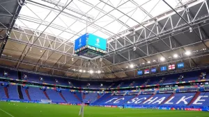Fans experienced major difficulties getting away from the Arena AufSchalke, which hosted the England v Serbia match on Sunda