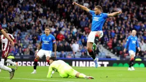Rangers’ Cyriel Dessers scores against St Johnstone (Steve Welsh/PA)