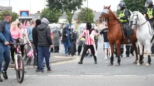 People protest in Sunderland city centre following the stabbing attacks on Monday in Southport (Scott Heppell/PA)