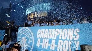 Manchester City celebrated their fourth successive Premier League title last season (Richard Sellers/PA)